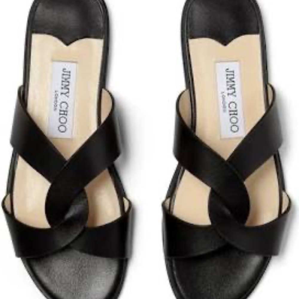 Jimmy Choo Atia Crisscross Leather Flat Slide Sandals Twisted Strap Black EU 36